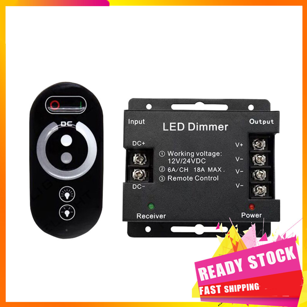 Hbhbhbhbb Interruptor dimmer LED DC 12V-24V 18A PWM Light Strip com controle remoto RF sem fio 0% -100% Função de
