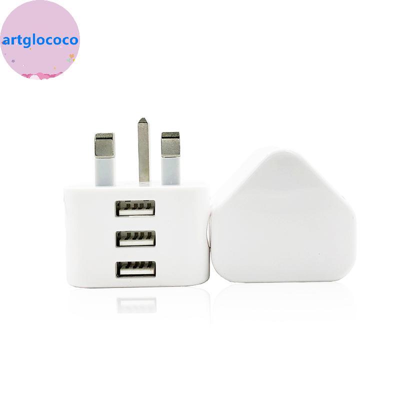 Artglococo Universal UK Wall Plug Power Carregador Adaptador De 3 Pinos Com Portas USB 1/2/3 Carregamento Para Tablets D