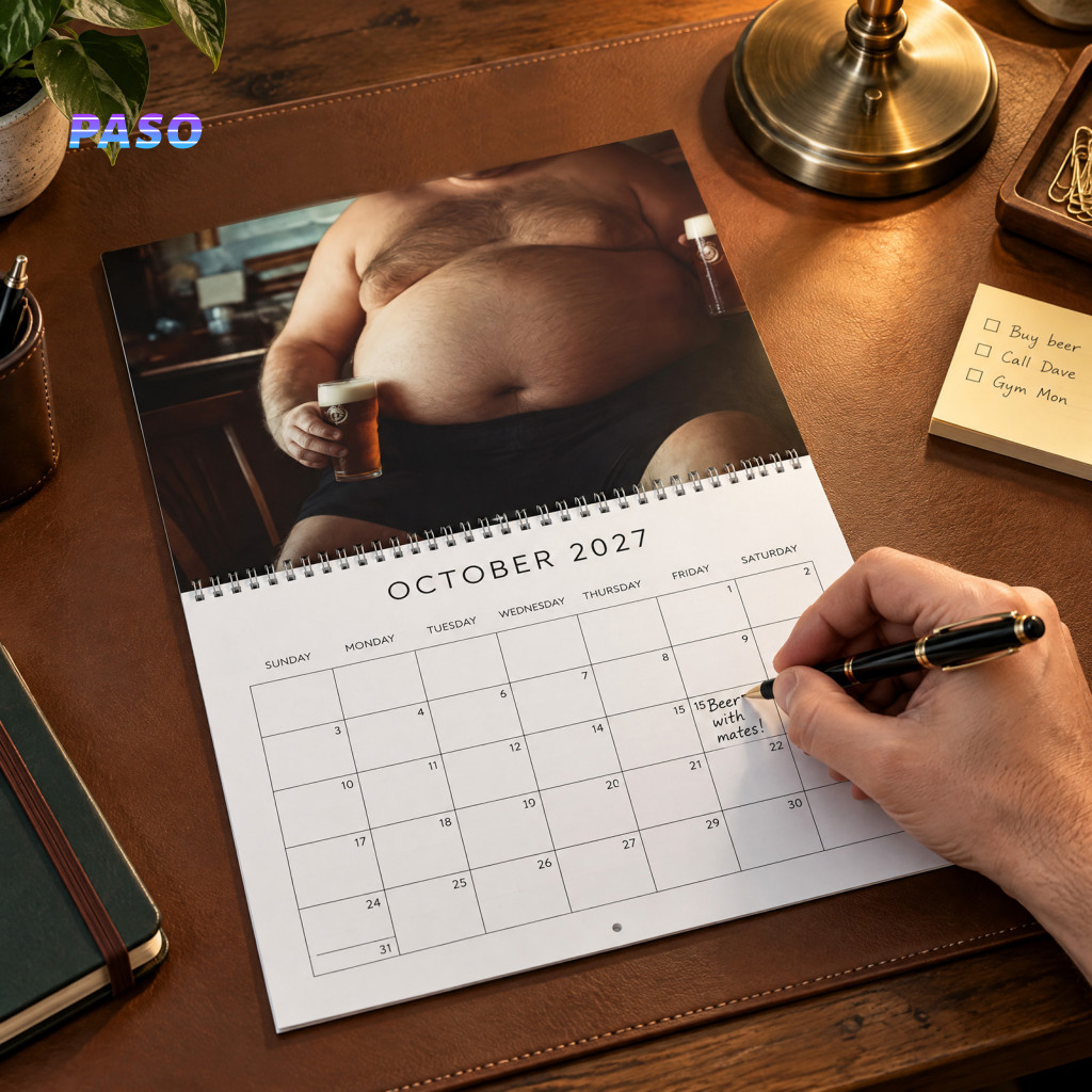 2027 Wall Calendar Humorous Office Gift for Men Funny Beer Bellies Monthly Planner with Coil Binding Thick Paper Home Ba