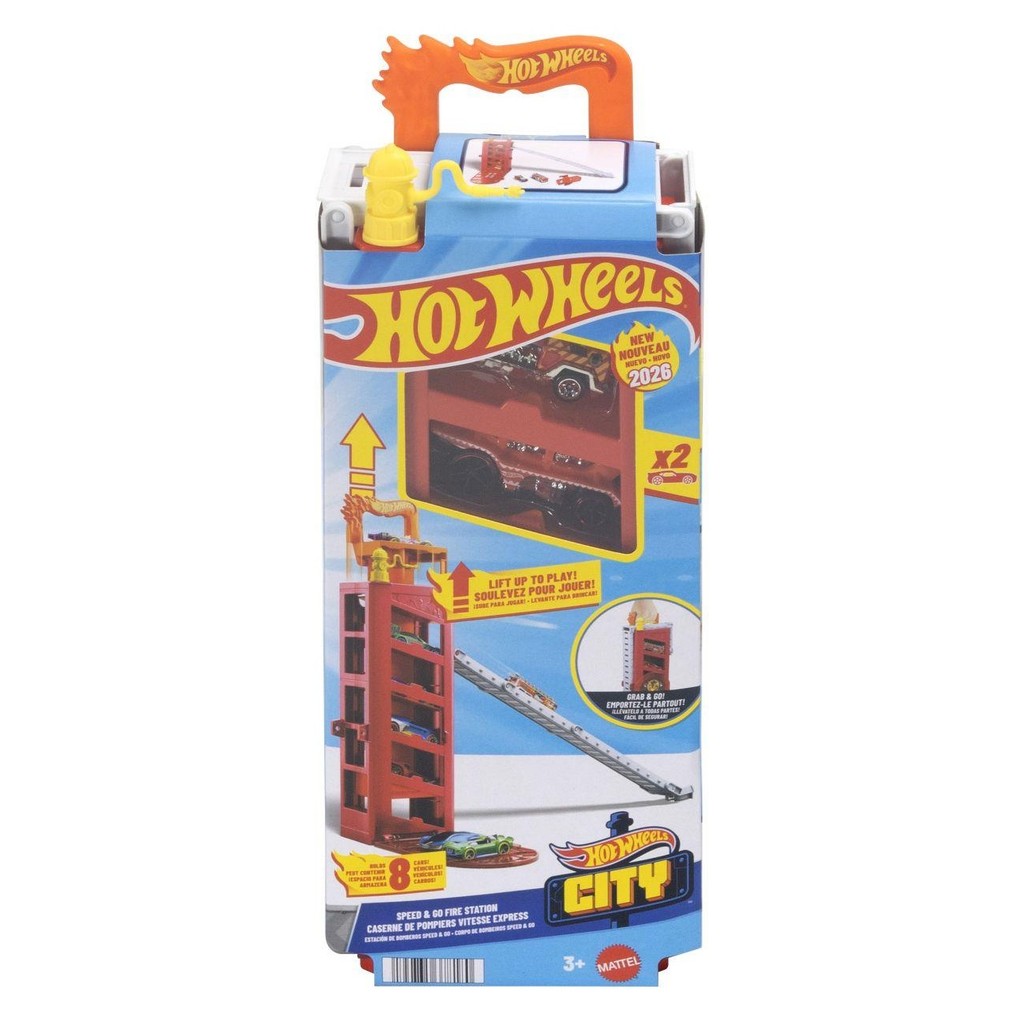 Estacionamento Portátil Corpo de Bombeiros Speed e Go + 2 Carrinhos - Grab e Go - Hot Wheels City - Mattel