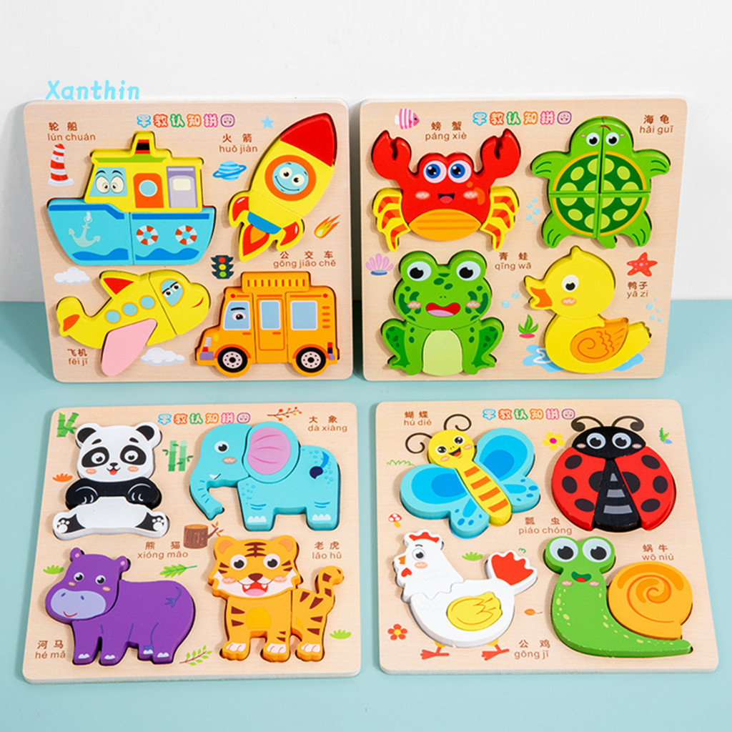 Educational Jigsaw Board Toy Toddlers Puzzle Wooden Fruit for – Cartoon Vehicle Matching Portable Fine Motor for Presc