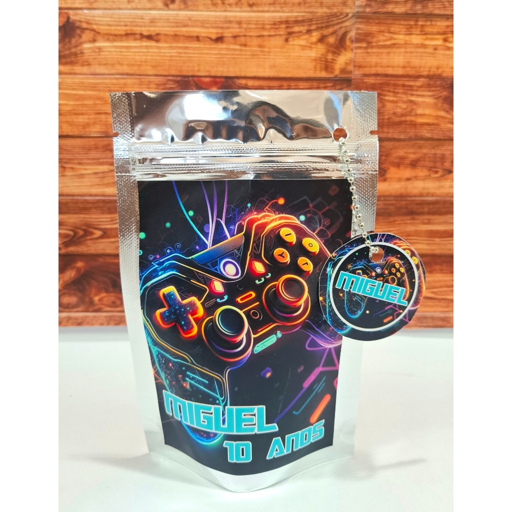 Saquinho Metalizado ziplock/lembrancinhas festa/ Brinde/ aniversario infantil Personalizado Gamer