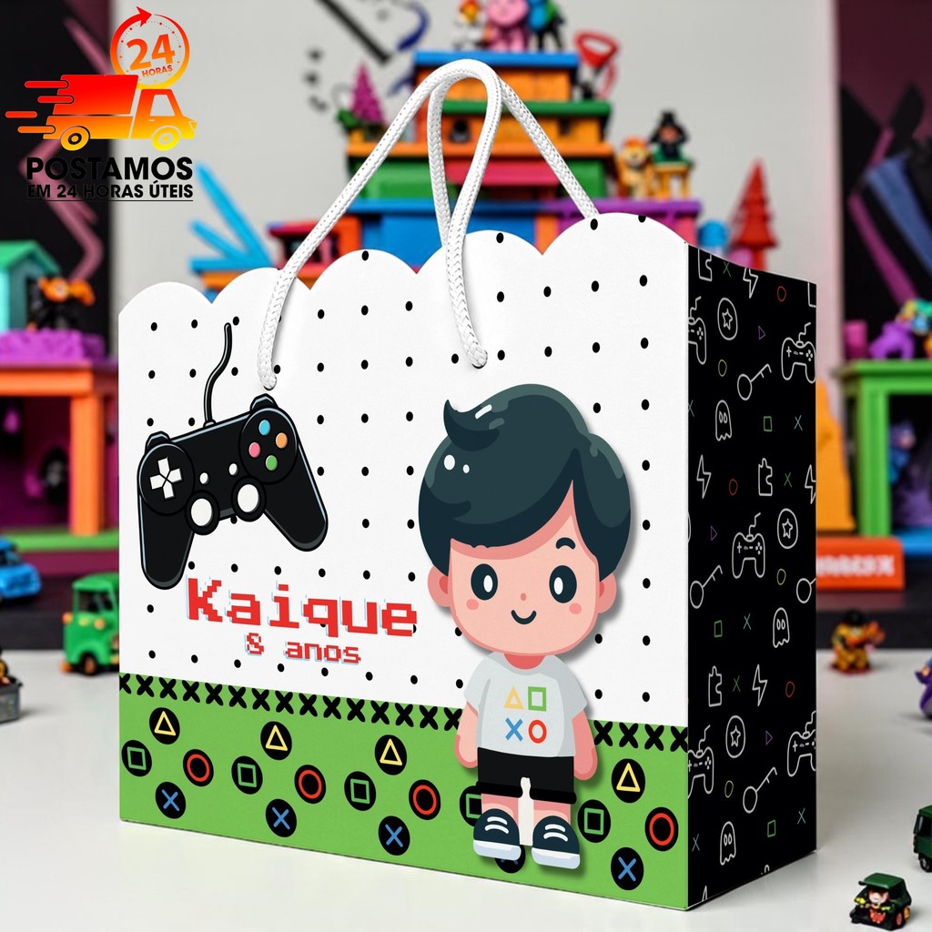 Sacolinha Surpresa Personalizada Gamer (Pegue e Monte) Lembrancinha Festa Infantil Nome e Idade