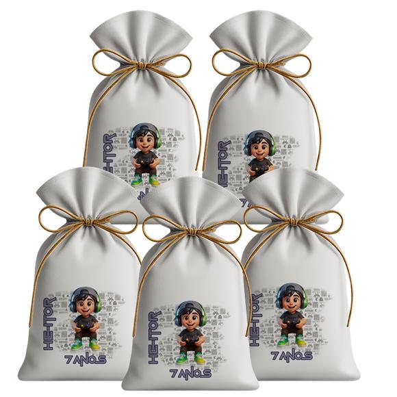 Kit 10 Unidades Saquinhos Festa Aniversário Tecido Personalizado Menino Gamer Game