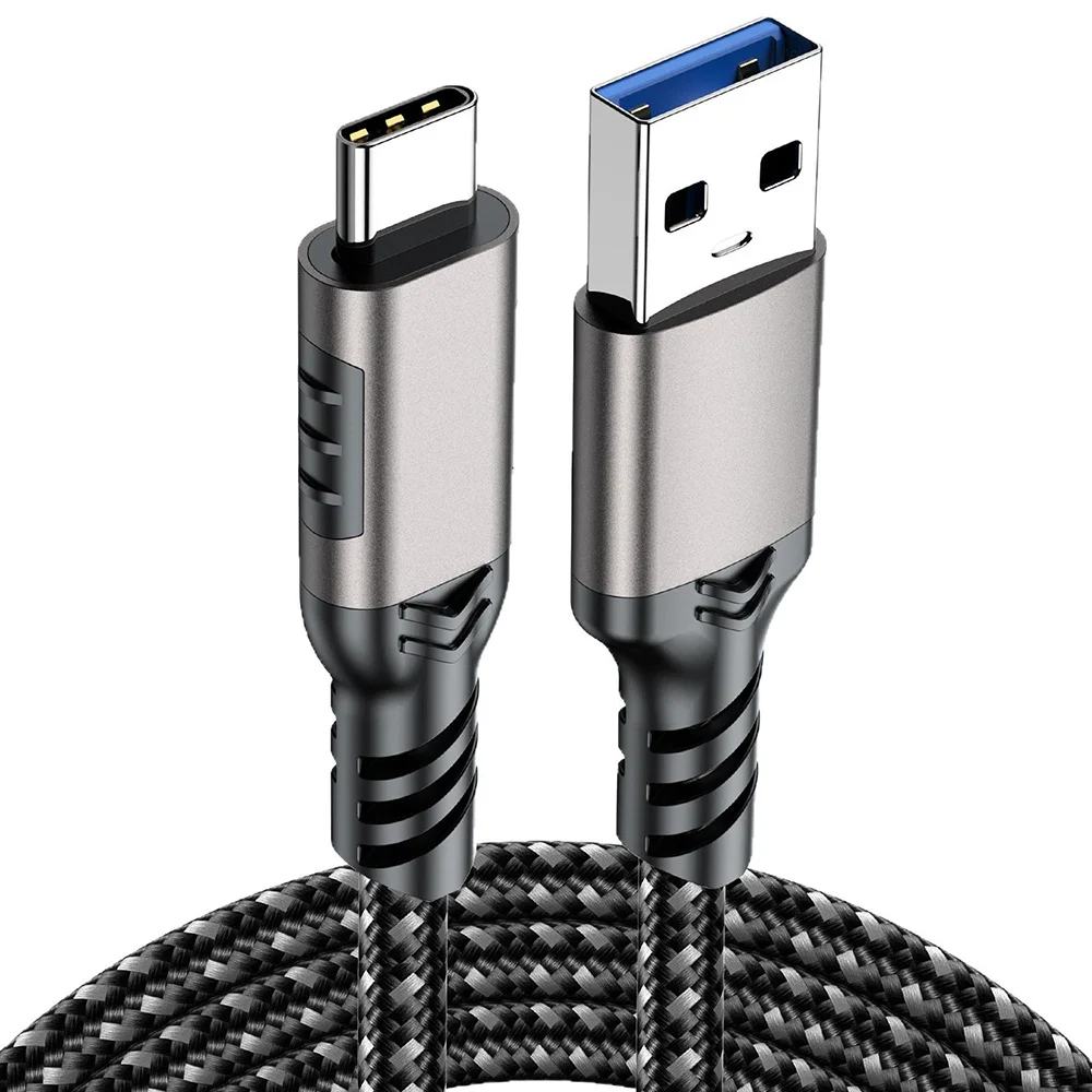 USB A to USB C Cable USB 3.2 Gen 2 10Gbps Data Transfer 60W Fast Charging Elbow Braided Cord for Gaming VR Laptop Tablet