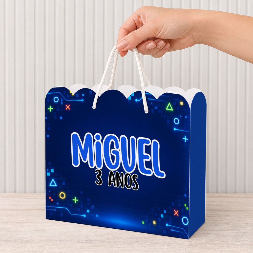 Sacola G personalizada tema GAMER PLAYSTATION - Lembrancinha festa com nome e idade - MONTE VOCÊ MESMO