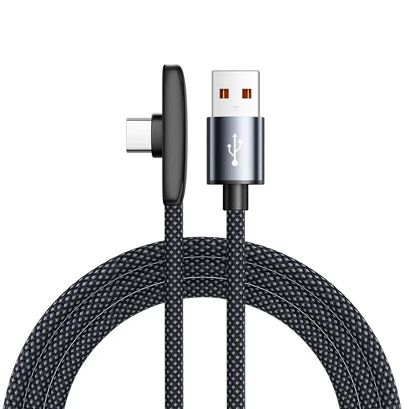 90 Degree Elbow USB-C Nylon Braided Cable 100W Fast Charging Gaming Data Wire Durable Charger Cord Fit Xiaomi Huawei Samsung