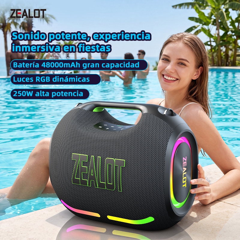 ZEALOT ZE21 Alto-Falante Portátil Bluetooth 250W 48000mAh Graves Pesados RGB Iluminação TWS Estéreo Para Eventos De Reun