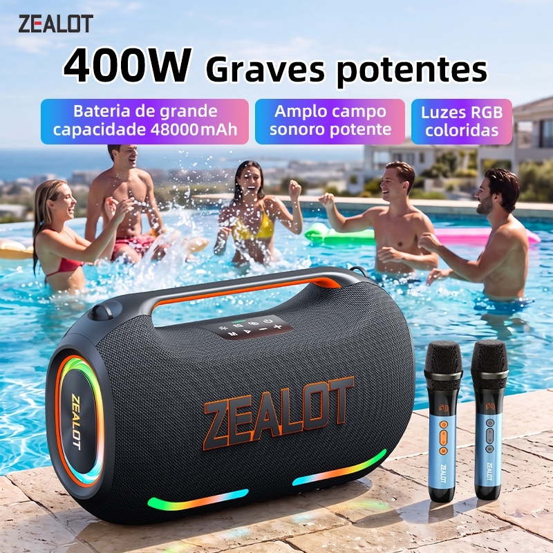 ZEALOT ZE41 Alto-Falante Bluetooth 400W 48000mAh Controle De Aplicativo TWS Emparelhamento Luz Rgb 360 Som Surround Port