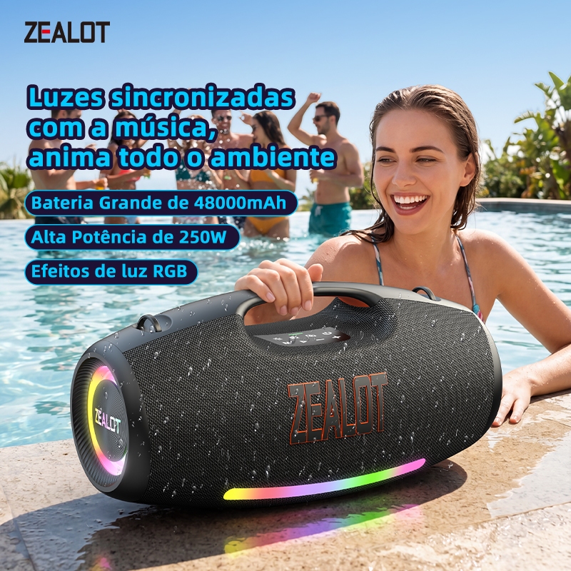 ZEALOT S89 250W Alto-Falante Bluetooth 48000mAh Portátil Sem Fio Estéreo Banco De Potência IPX6 À Prova Dwaterproof Águ