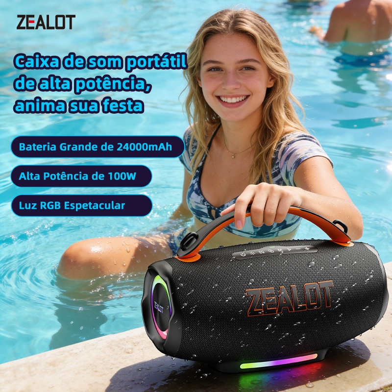 ZEALOT S167 IPX6 Alto-Falante Bluetooth De Karaokê À Prova D'água 100W Quad-Speaker Som 3D Banco De Potência Integrado P