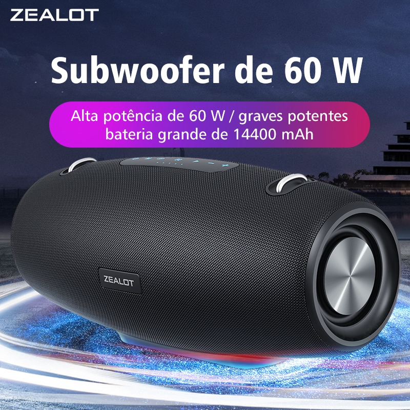ZEALOT S67 Caixa de Som Sem Fio 60W Carregamento Rápido PD QC Grande Bateria para Eventos ao Ar Livre