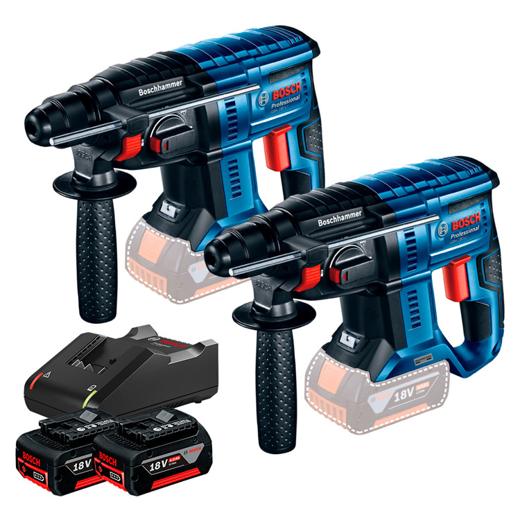 Kit com 2 Martelete Rotativo Rompedor SDS Plus Motor Brushless GBH 180-LI + 2 Bateria 4Ah + Carregador Rápido Bosch