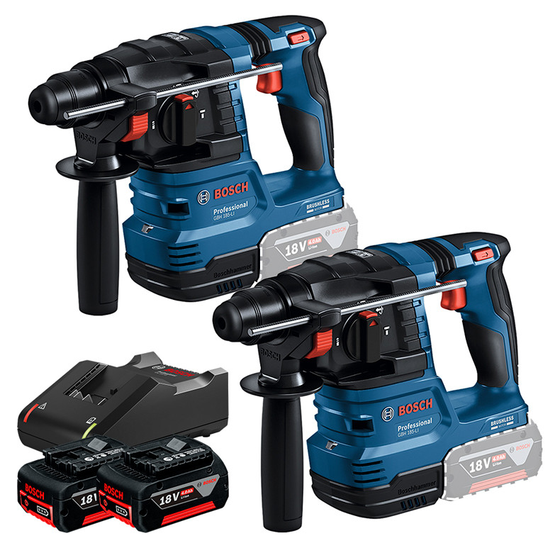 Kit com 2 Martelete Rotativo Rompedor SDS Plus Motor Brushless GBH 185-LI + 2 Bateria 4Ah + Carregador Rápido Bosch