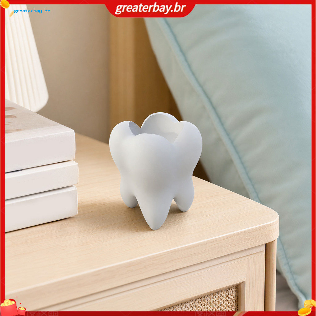 Toothbrush Pen Holder for Bathroom and Desktop Decorative Tooth Shape Storage Box Multifunctional Organizer for Home Off