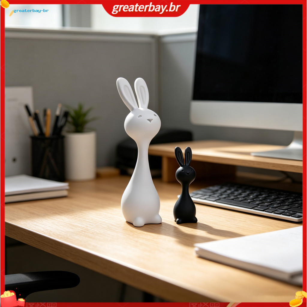 1 Pair 3d Printed Abstract Bunny Figurine Minimalist Black White Rabbit Statue Animal Sculpture Home Decor for Room Bedr