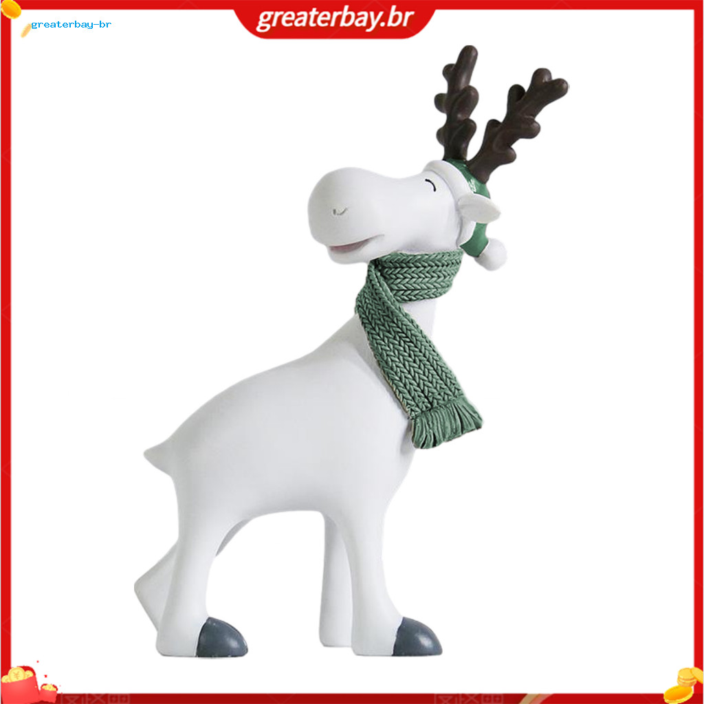 Nordic Minimalist White Resin Reindeer Figurine with Knitted Scarf – Cute Mini Deer Statue Matte Finish Table Decor fo