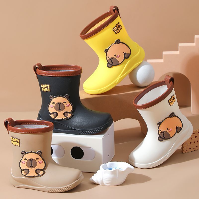 Novo desenho animado Kapibara botas de chuva infantis botas de chuva tubo médio velo quente estudantes do ensino fundame