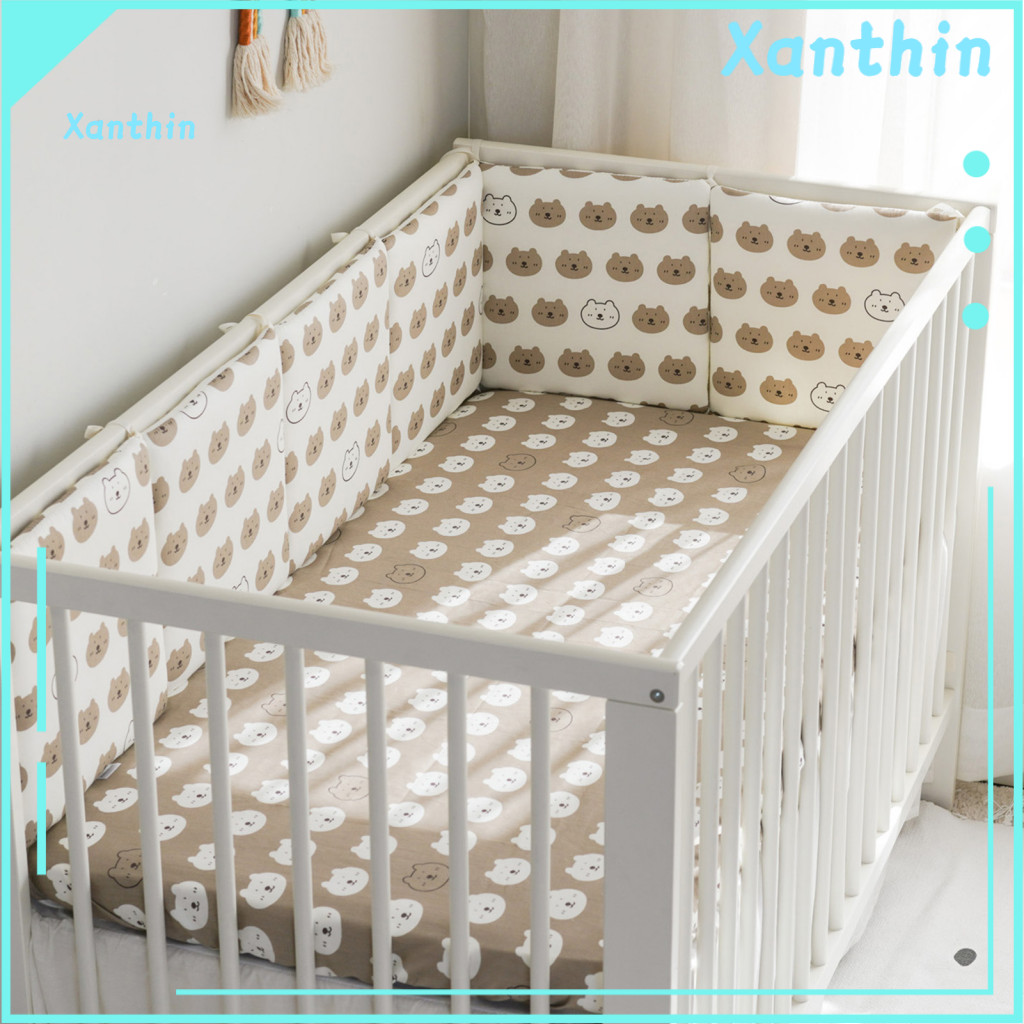 Easy to Install Crib Bumper 6pcs Baby Set Breathable Soft Adjustable Washable Cushioned Padding for Sides Anti-collision