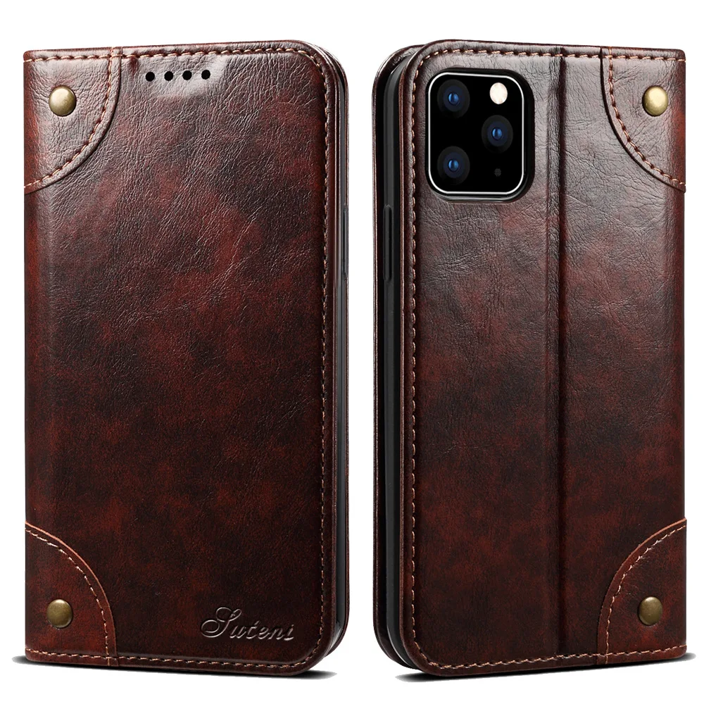Classic Wallet Flip Genuine Leather Case For Iphone 17 16 15 14 13 12 11 Pro X Xs Max Xr Plus Magnetic Book Flip Phone Cover Bag