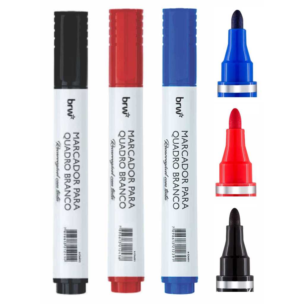 Marcador para Quadro Branco- Preto/ Vermelho/ Preto- Ponta 1,5mm Redonda - BRW Caixa C/12