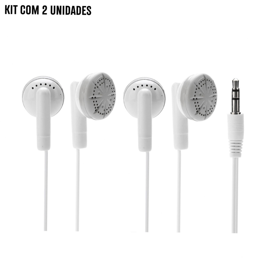 Kit com 2 Fones de Ouvido com fio Curto Universal Estéreo P2 3.5mm