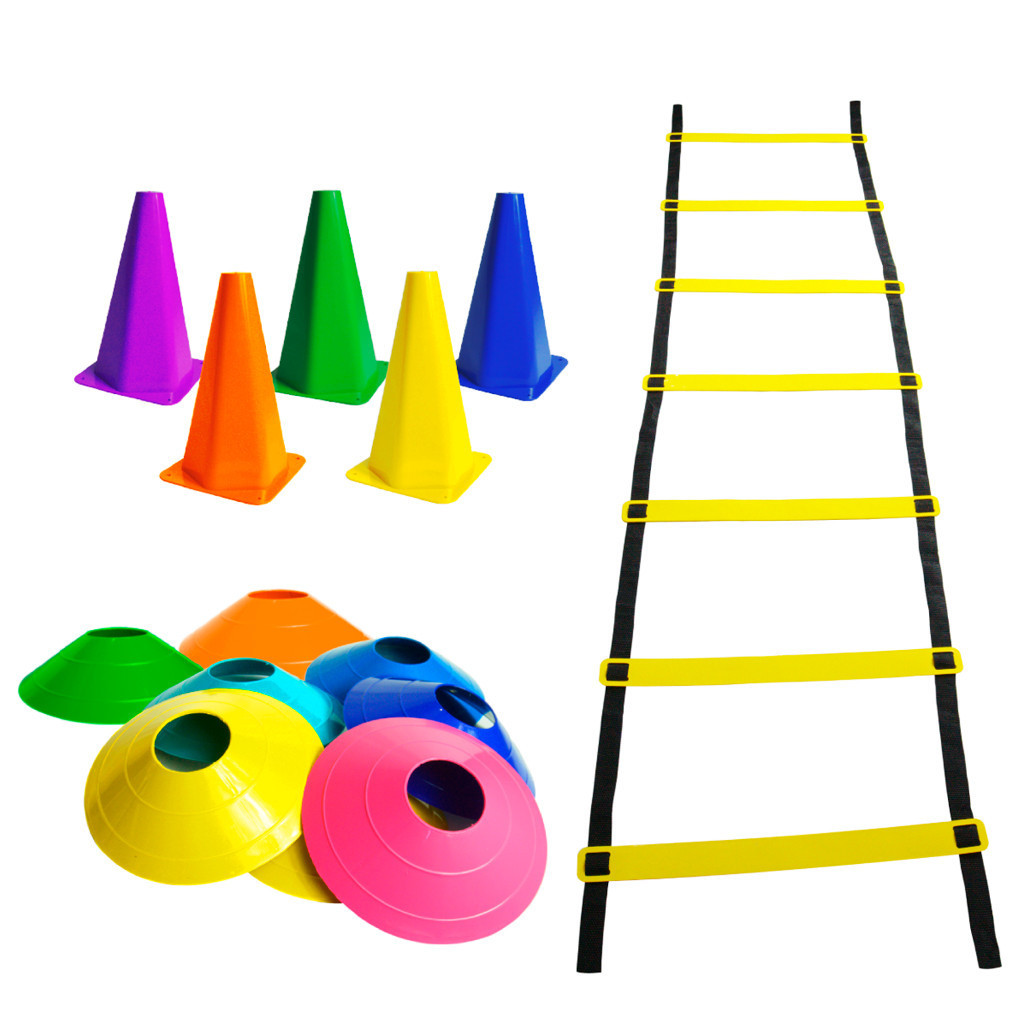 5 Cones, 5 Chapéus Chinês e 01 Escada Agilidade Kit funcional Agilidade Completo Para Treino