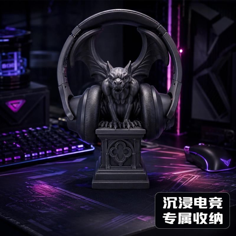 [Estoque pronto] Little Devil Headset Stand Hanger Suporte para jogos de computador Rack de armazenamento de fone de ouv