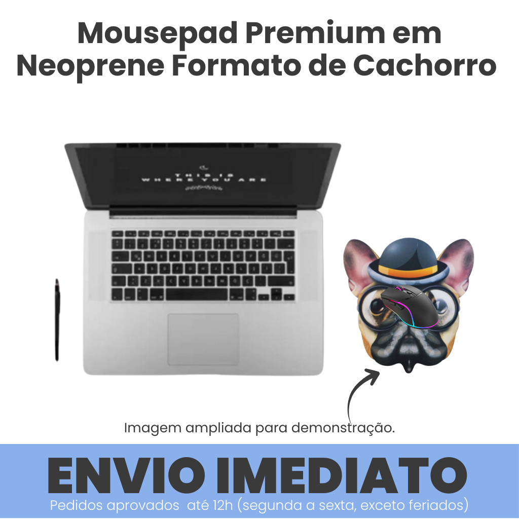 Mousepad Estilo Divertido Formato de Cachorro em Neoprene para Casa e Escritório ColorFun Reliza
