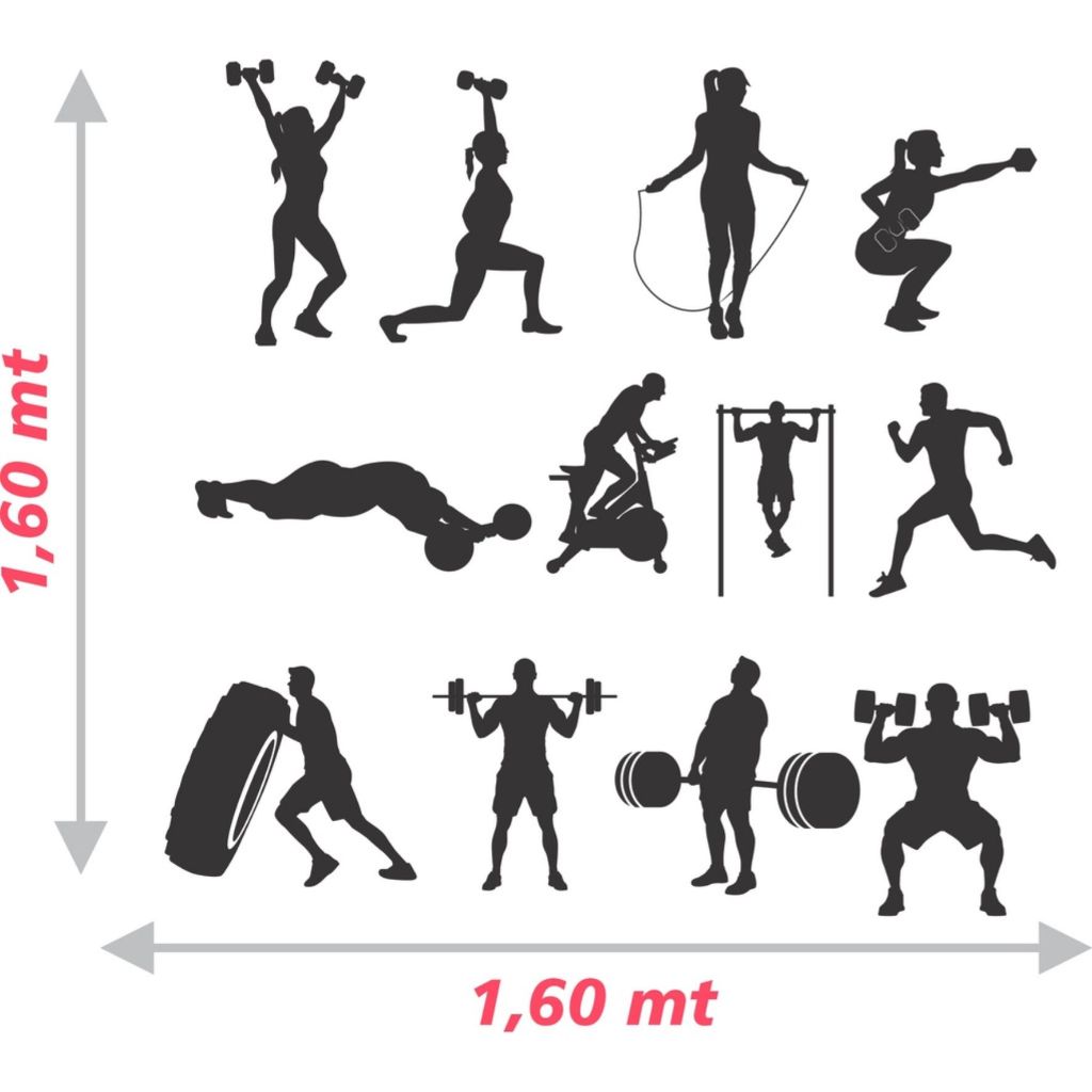 Adesivos Parede Decorativo Academia Musculação Pilates Cárdio Alongamento Luta Músculo