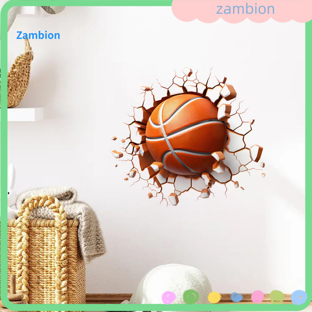 Clean Surface Wall Decals Stickers 3d Basketball Sticker Removable Self-adhesive Decal for Boys Bedroom Room Sports Deco