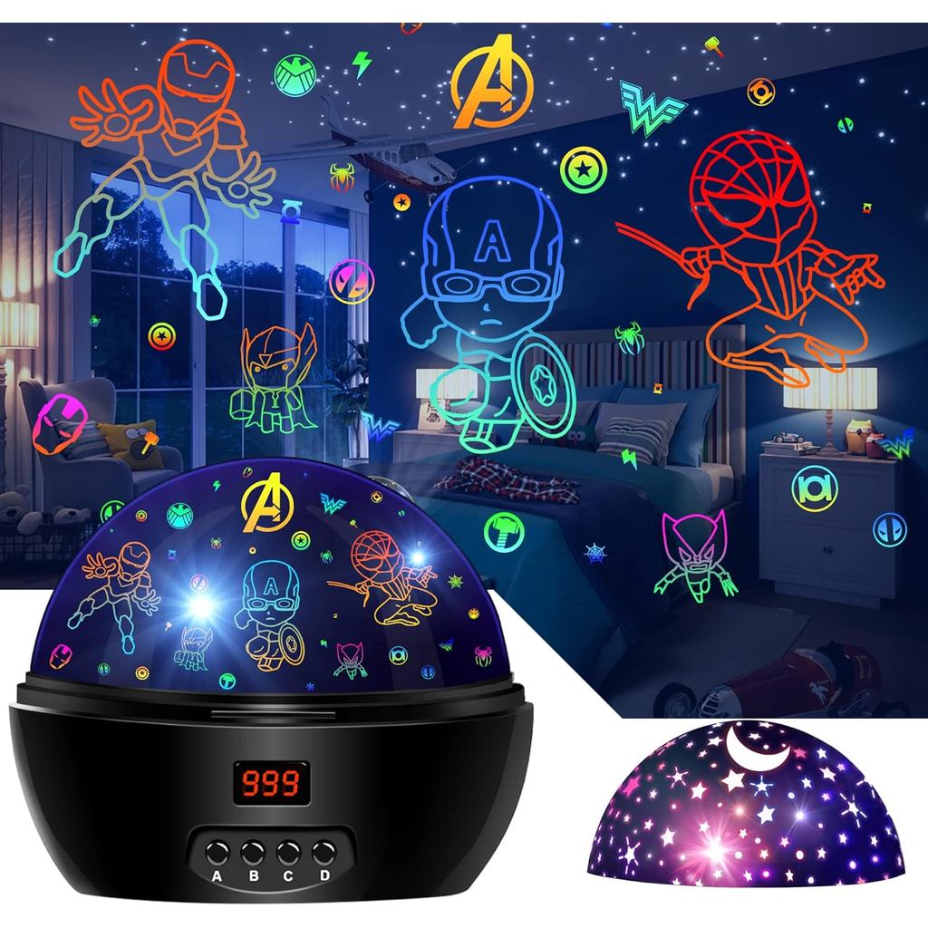MOKOQI Kid Light Projector Superhero Toys for Boys 5-7 Avengers Night Light Projector with Timer for Kids Room, 360 Degr