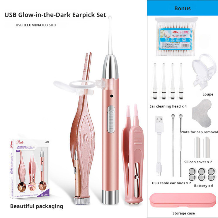 【Fácil de Usar】Baby safe luminous scoop soft head ear scoop with light ear scoop baby ear pick tool/Removedor de Cer