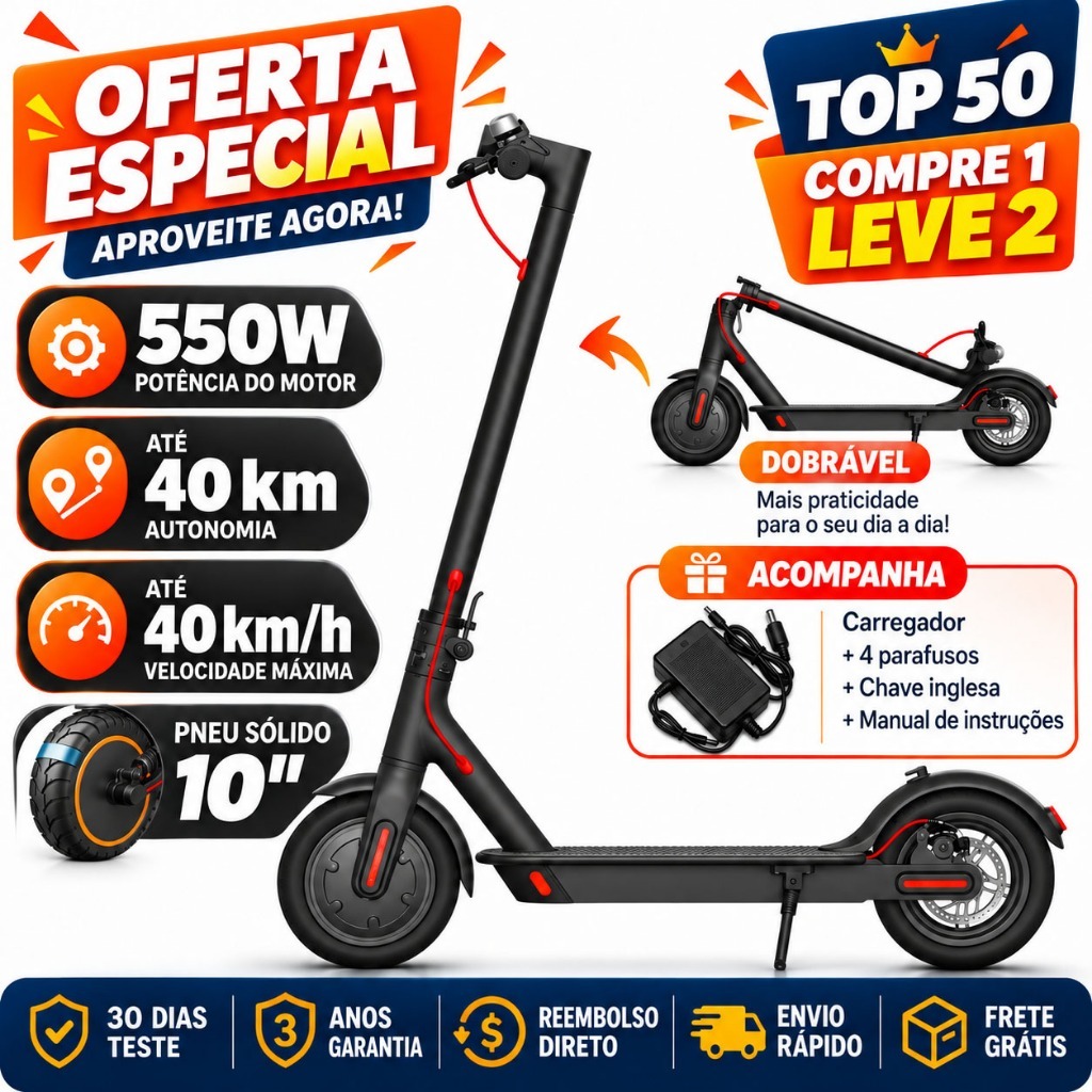 650W Electric Scooter, 40km/h, Bluetooth, Dual Brakes, 10Ah Battery, 60km Range, Foldable, 150kg Capacity