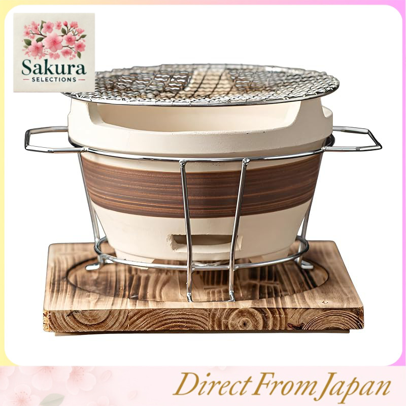 Churrasqueira portátil a carvão Luvian Shichirin - Fogão de mesa leve em terra diatomácea com grelha e suporte, ideal para 2 a 5 pessoas, perfeito para yakiniku, yakitori, camping e uso ao ar livre.