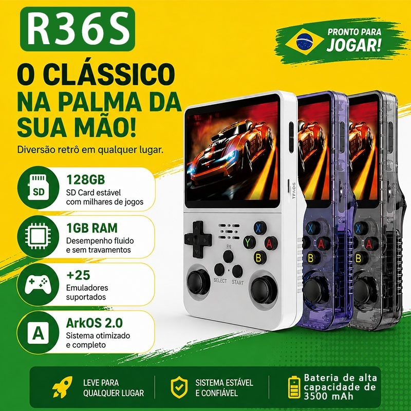 【GOGOCAT】R36S Consola portátil 128GB 1GB RAM ArkOS 2.0 com cartão SD e bateria 3500mAh,r36s game portátil arkos