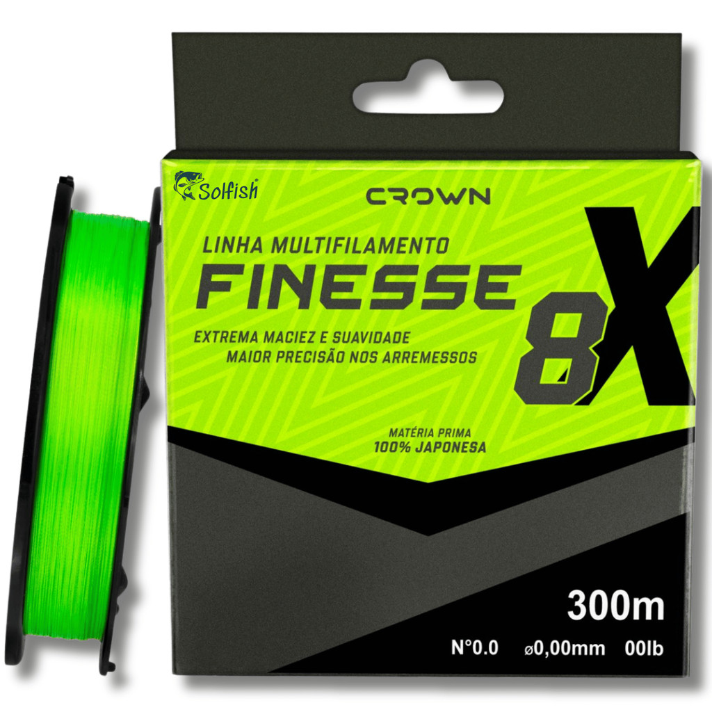 Linha Pesca Multifilamento Japonesa 8x Finesse 300m Verde FluorescenteSuper Sensível Macia Crow