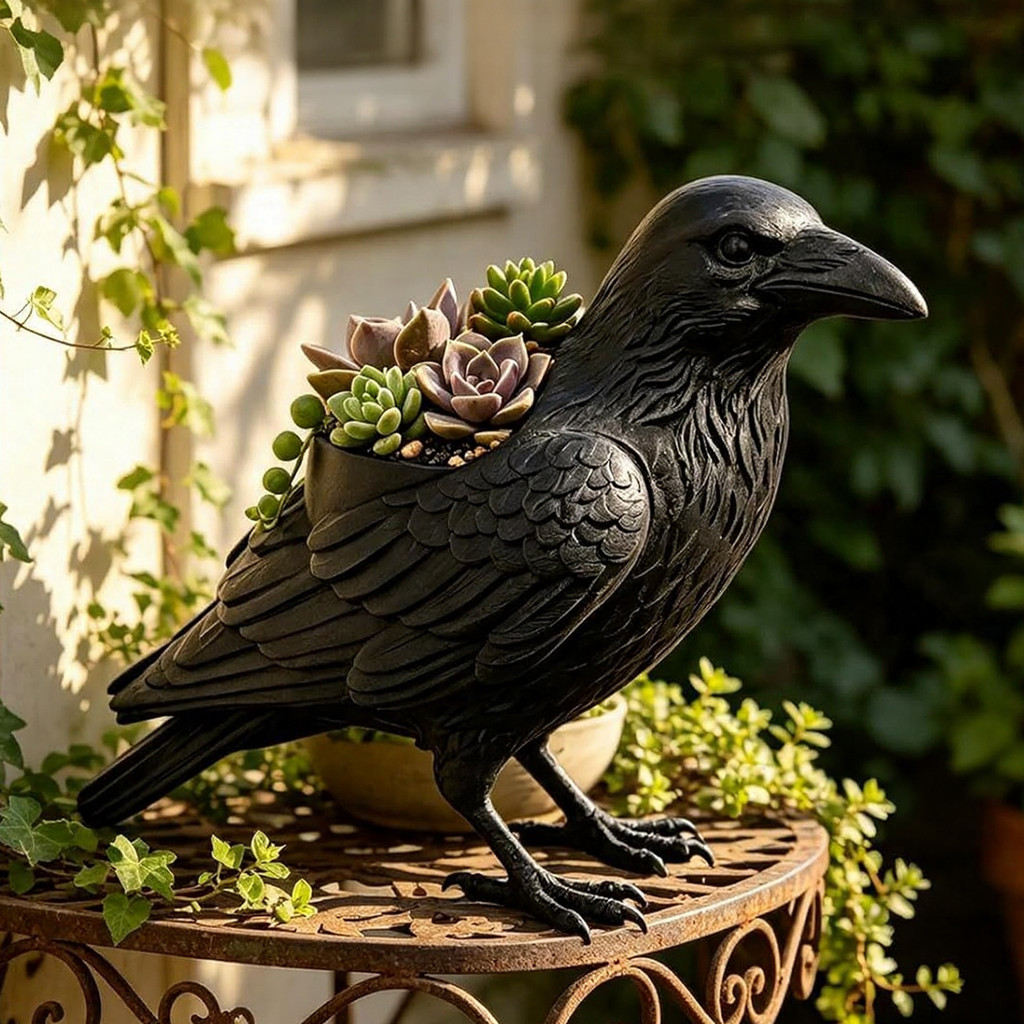 Vaso Suculento Pantera-Crow , Suporte Para Plantas De Corvo Gótico , Plantador De Pássaros Pretos Decoração De Casa , De