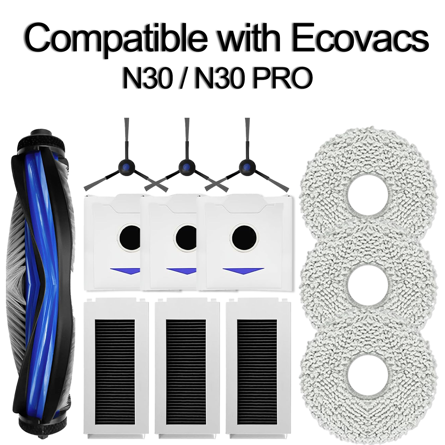 Peças de Reposição para Aspirador de Pó e Mop Robô Ecovacs Deebot N30/N30 Pro: Escova Principal de Borracha, Escovas
