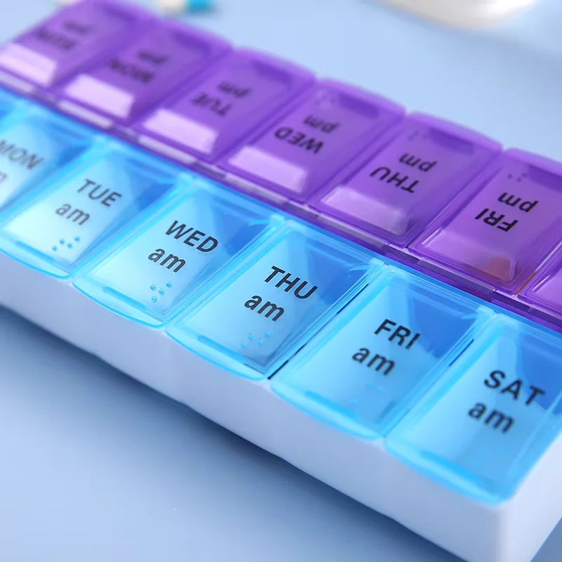 Weekly Portable Travel Pill Cases Box 7 Days Organizer 14 Grids Pills Container Storage Tablets Drug Vitamins Medicine Fish Oils