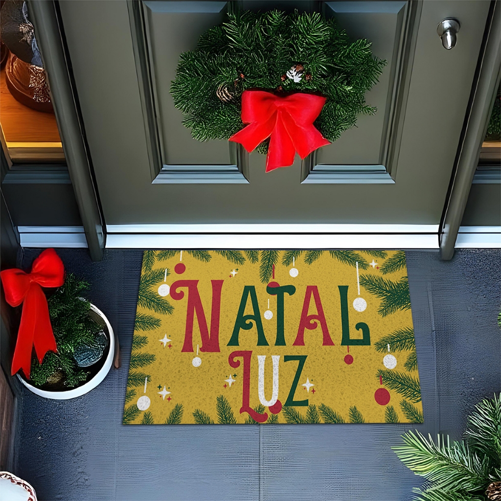 Tapete De Porta Capacho Divertido Natal Luz Premium Nt021