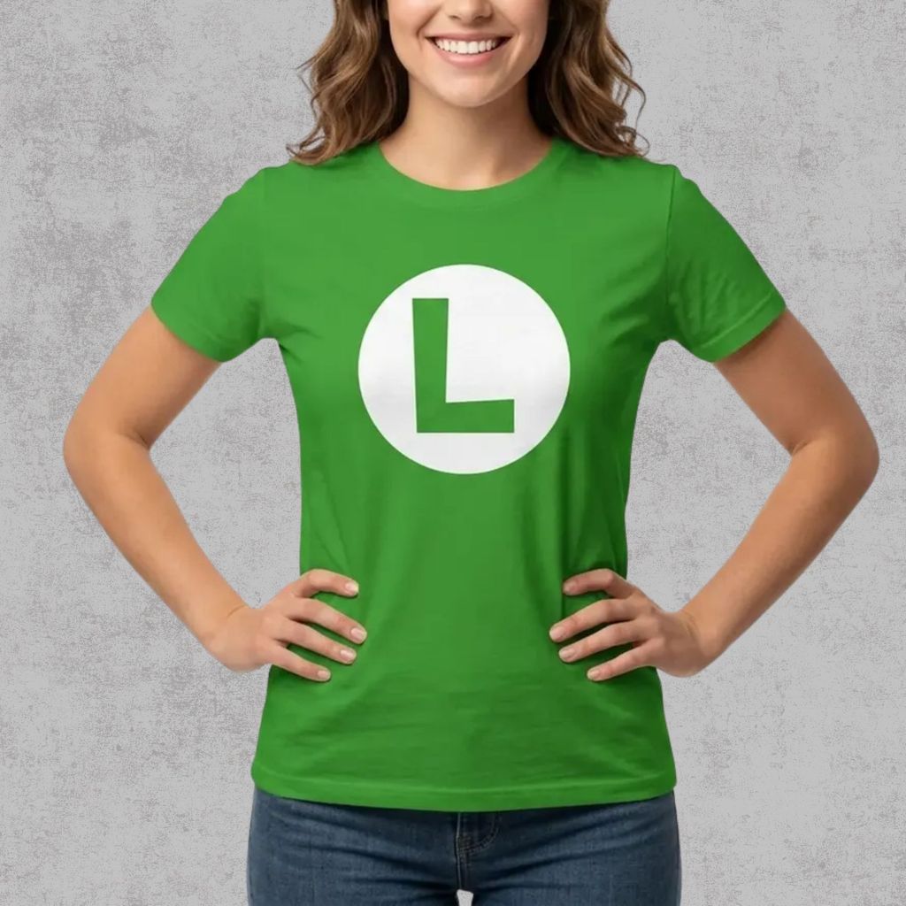 Camisa Luigi ou Camiseta do Mario Fantasia Temático Moda Geek Gamer Estampa M L Blusa Unissex