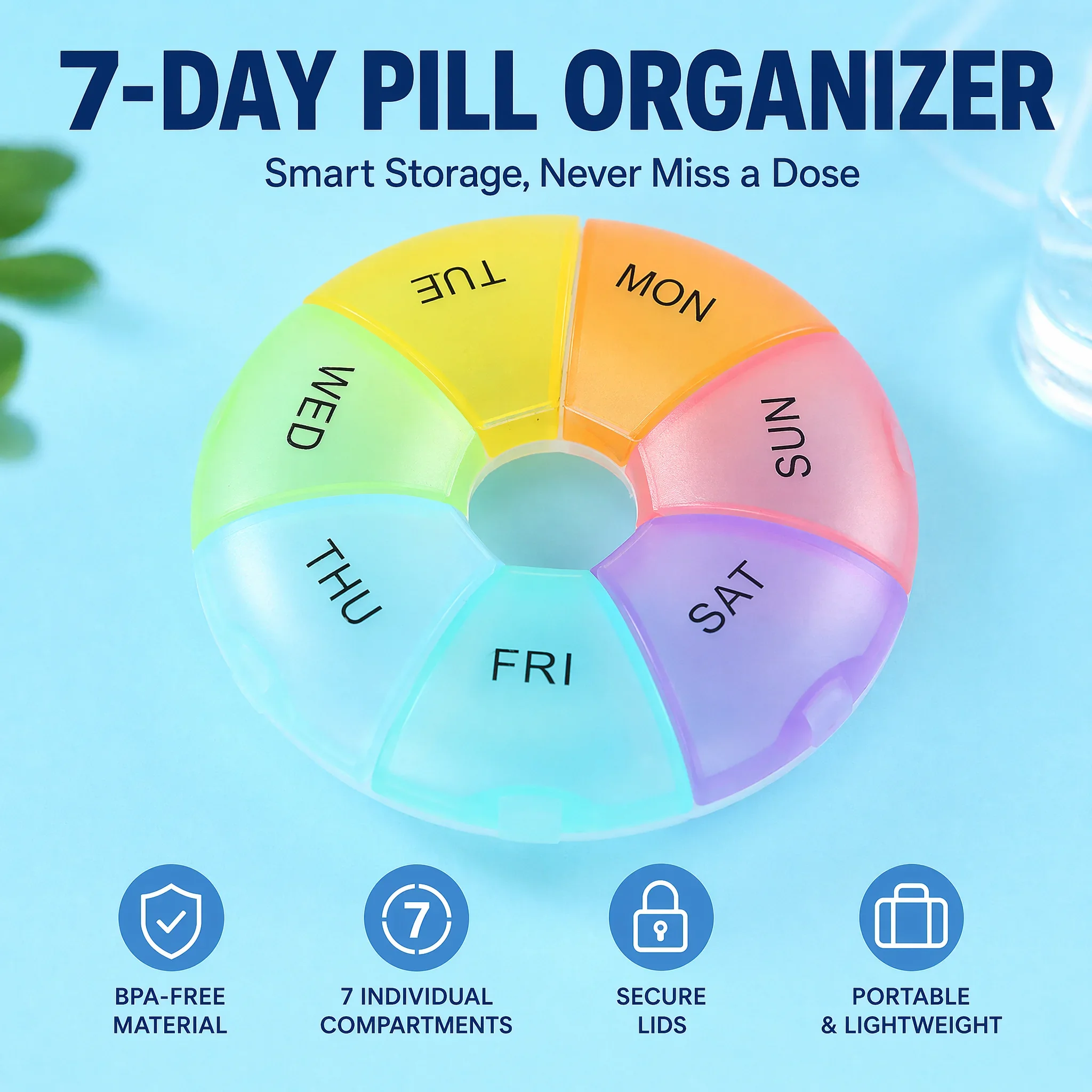 7 Days Round Pill Case Mini Pocket Size Portable Weekly Medicine Box Travel Outdoor Vitamin Tablet Storage Organizer