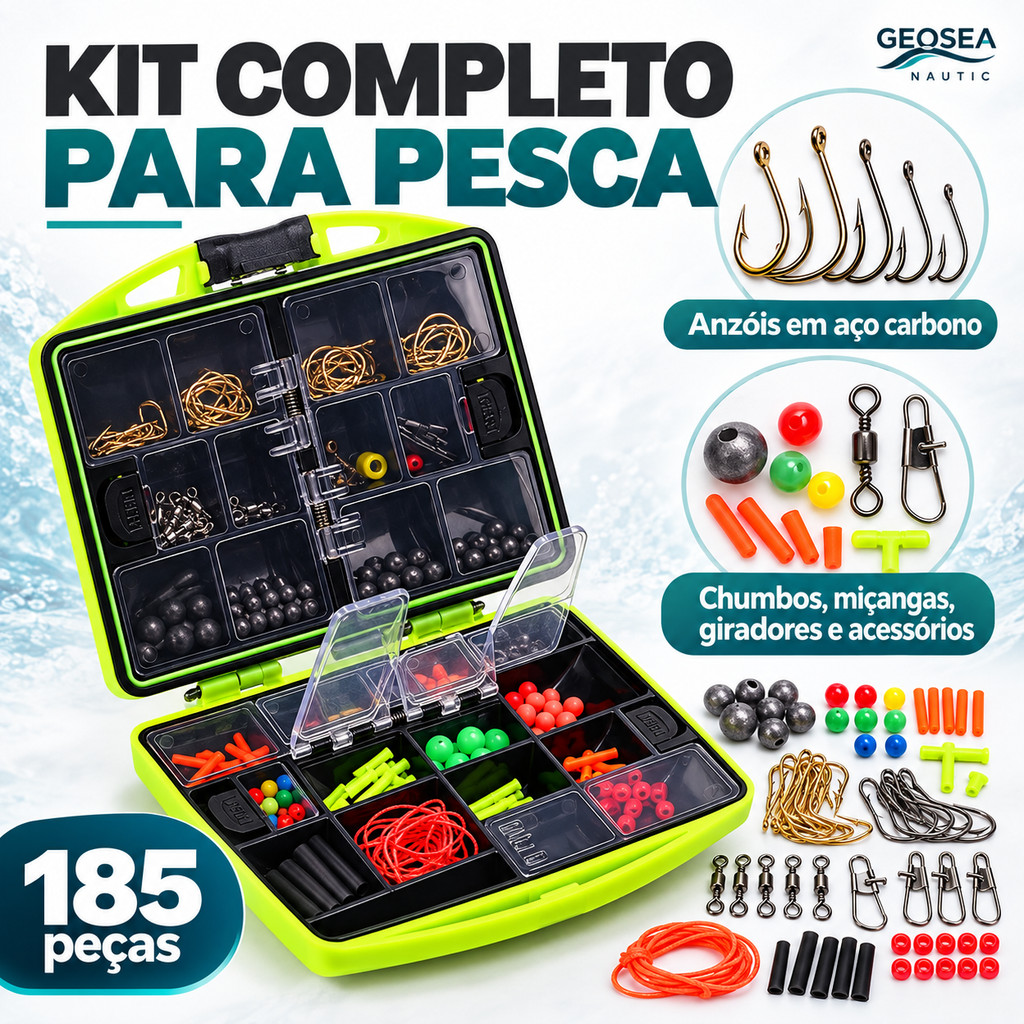 KIT 185PCS PESCA PESCARIA ANZOIS CHUMBADAS BOIAS SNAP ENGATE MIÇANGAS TRAVAS