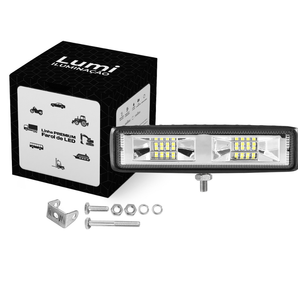 Kit Farol De Barra Linear 16 LED 48w  12-60V  ref 2187 IP65 Branco Frio/Branco quente/ ambar