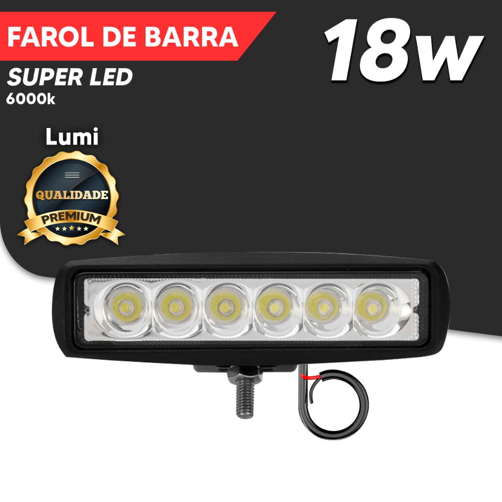 Kit Farol De Barra Linear 6 LED 18-30w 12-60V IP65 Branco Frio/azul/vemerlho