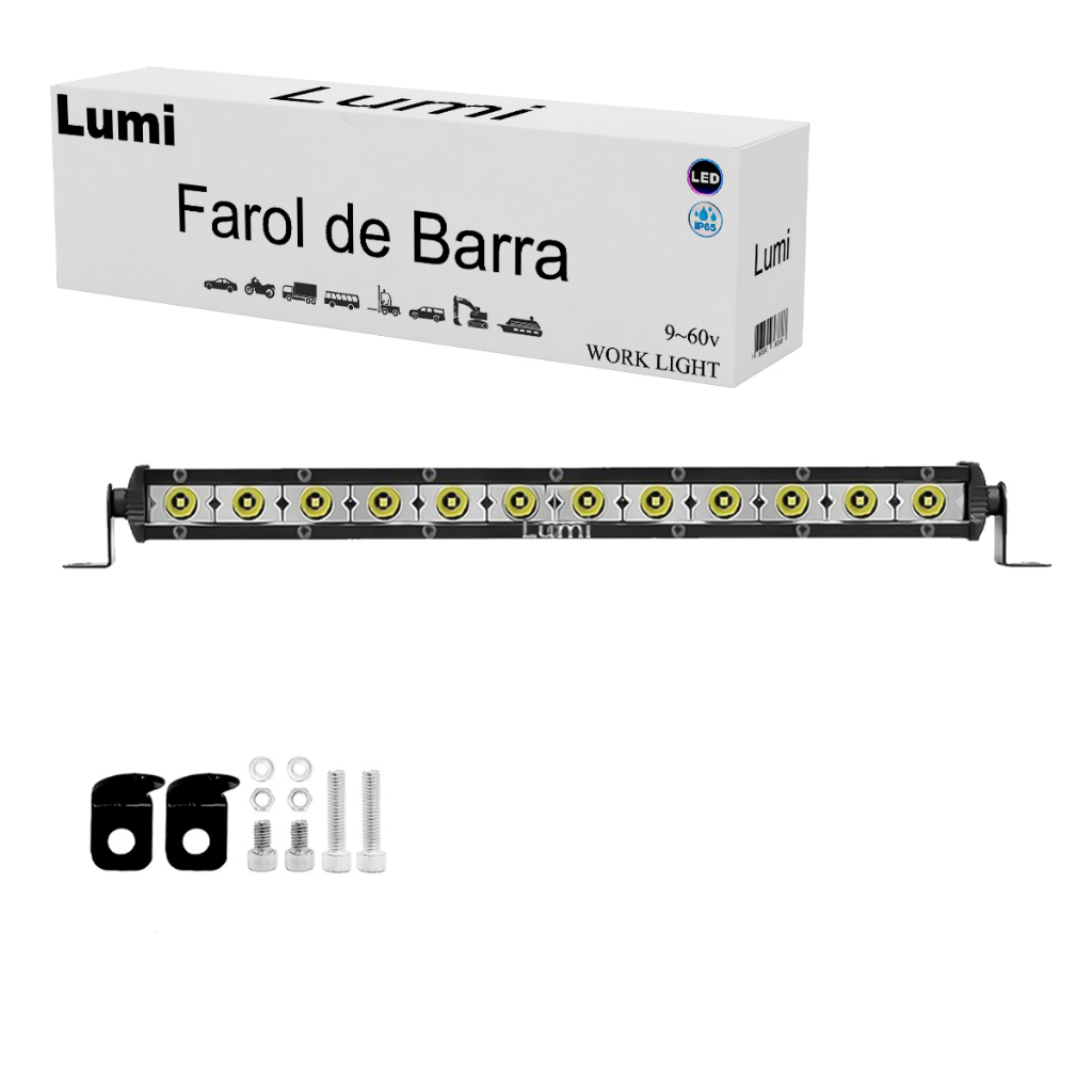 Farol De Barra Linear Slim Foco  36w 12 LED  12-60V IP65 Branco Frio