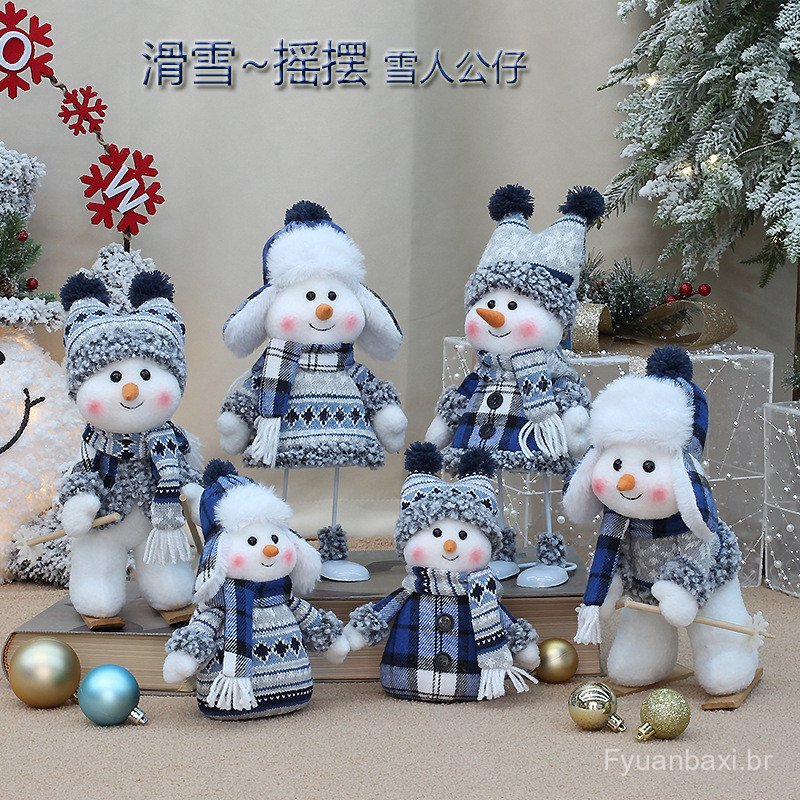 Cross-Border natal novo produto azul tecido boneca bonito esqui balançando boneco de neve decoração ornamentos presentes
