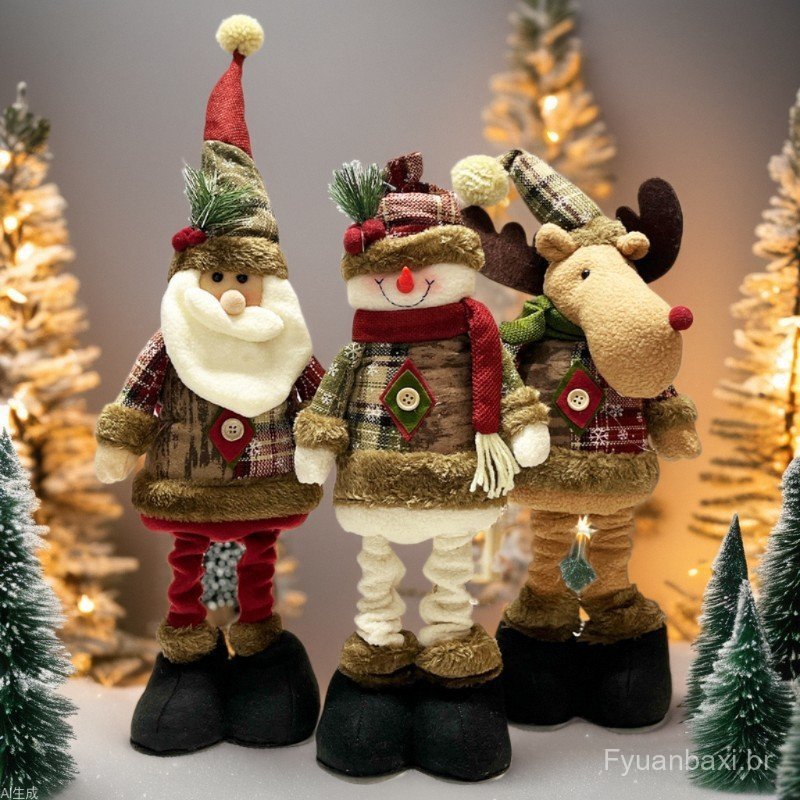 Cross-Border novo estilo natal Retro floco de neve xadrez pano elástico boneca Hotel Shopping decoração de natal decoraç