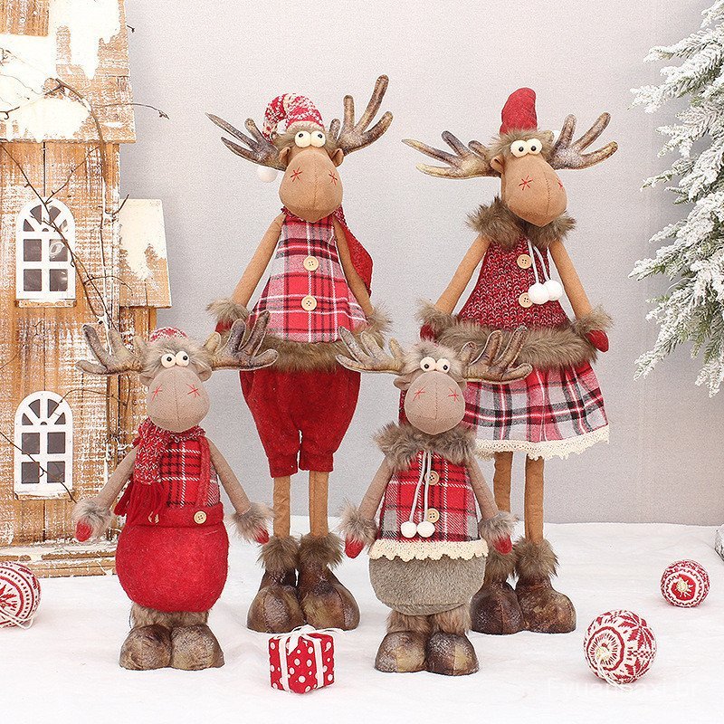 Cross-Border novo estilo enfeites de natal tecido vermelho estiramento em pé sentado dos desenhos animados Elk boneca or